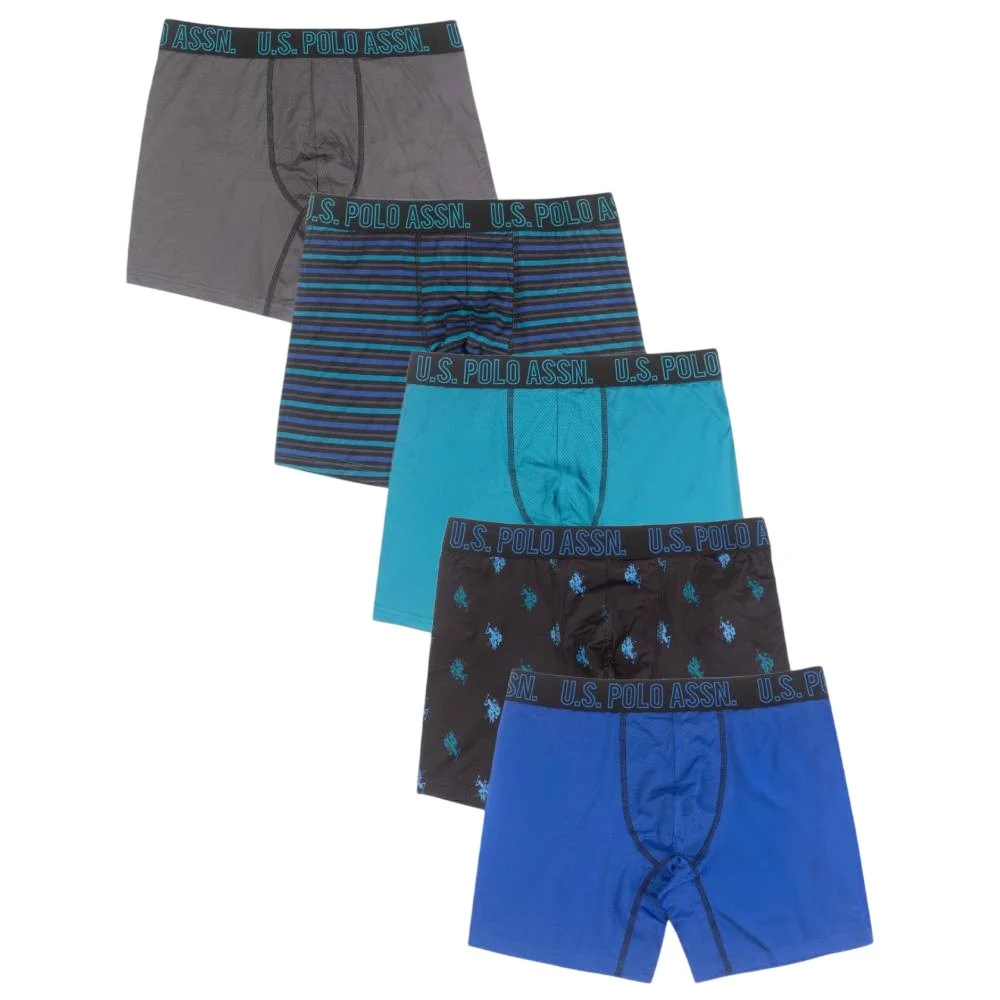 Комплект мужских трусов U.S. Polo Assn. Stretch Boxer Brief, 5 предметов, серый/синий/бирюзовый