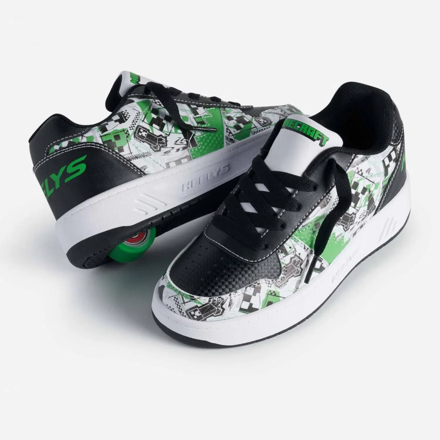 Детские кроссовки с роликами на подошве Minecraft Kama Heelys, White/Black/Green