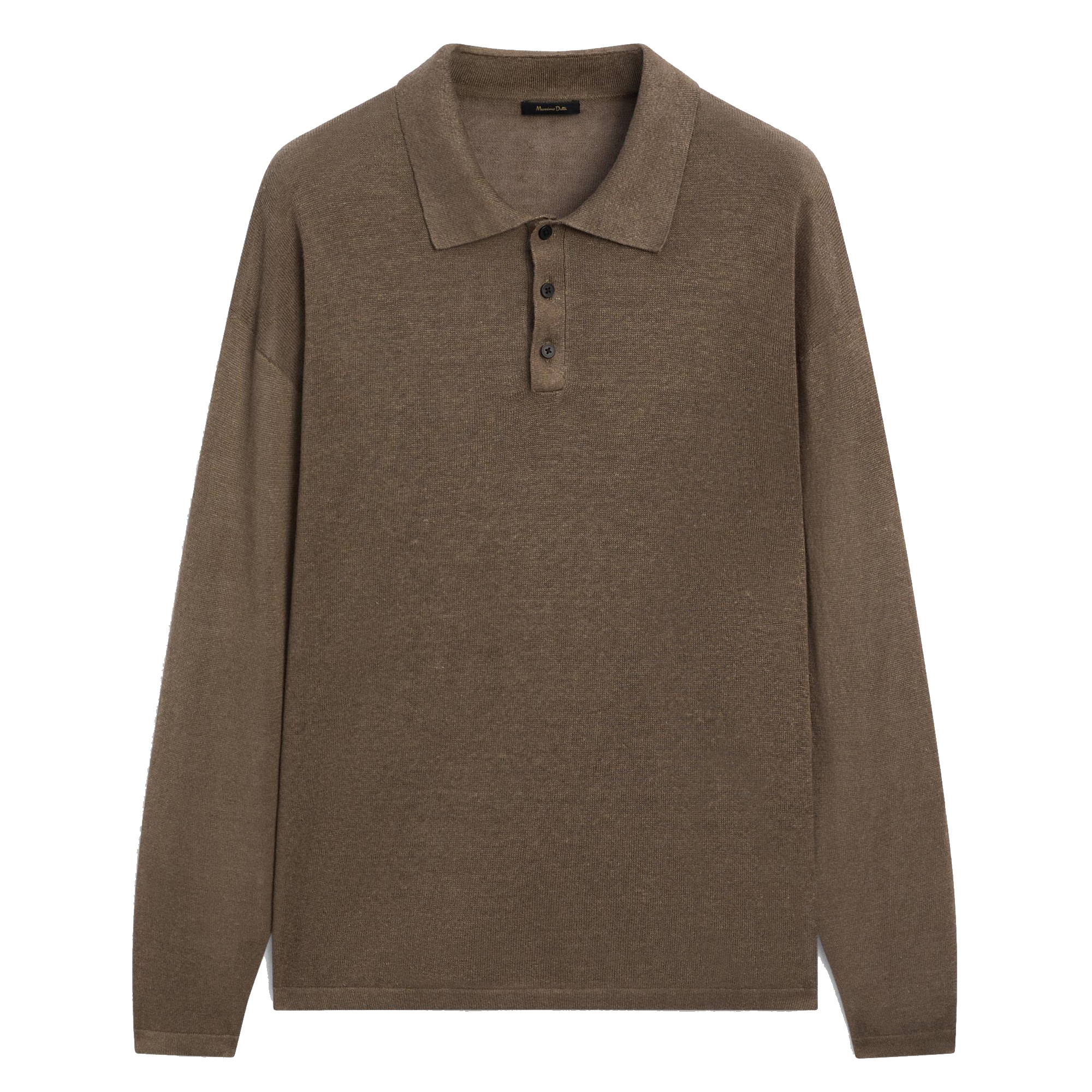 

Свитер с воротником-поло из 100% льна Massimo Dutti, коричневый