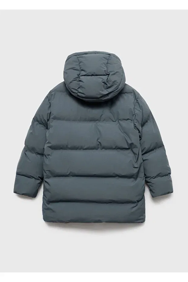 Детское пальто для девочек стеганое с капюшоном Mango Kids, Blue — фото 3