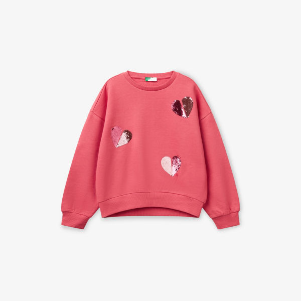 

Свитшот из хлопкового джерси с пайетками, модель crewneck, для детей 6-14 лет Benetton, цвет cyclamen