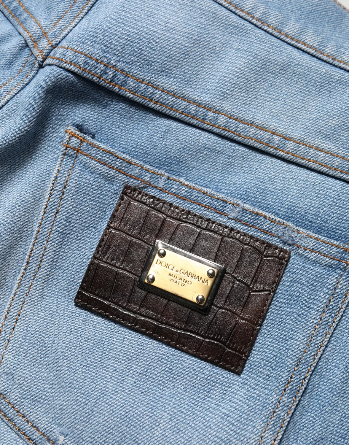 Женские джинсы с потертостями Blue Distressed Pleated Cotton Denim Dolce & Gabbana, Blue