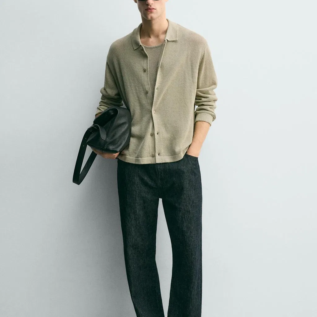 Мужской свитер с лацканом Light Green ZARA, Light Green — фото 4
