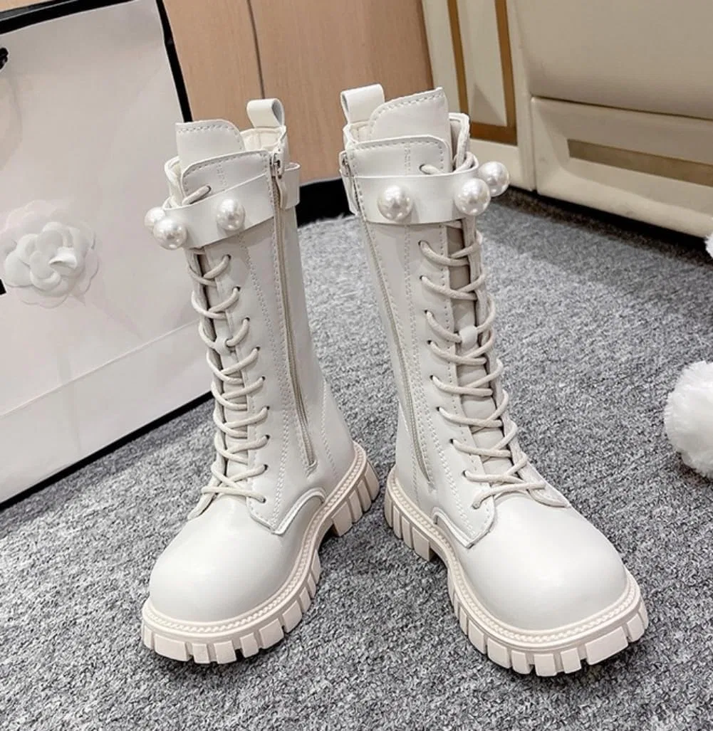 Детские ботинки для девочек на шнуровке с боковой молнией Lglmqxtm, White — фото 4