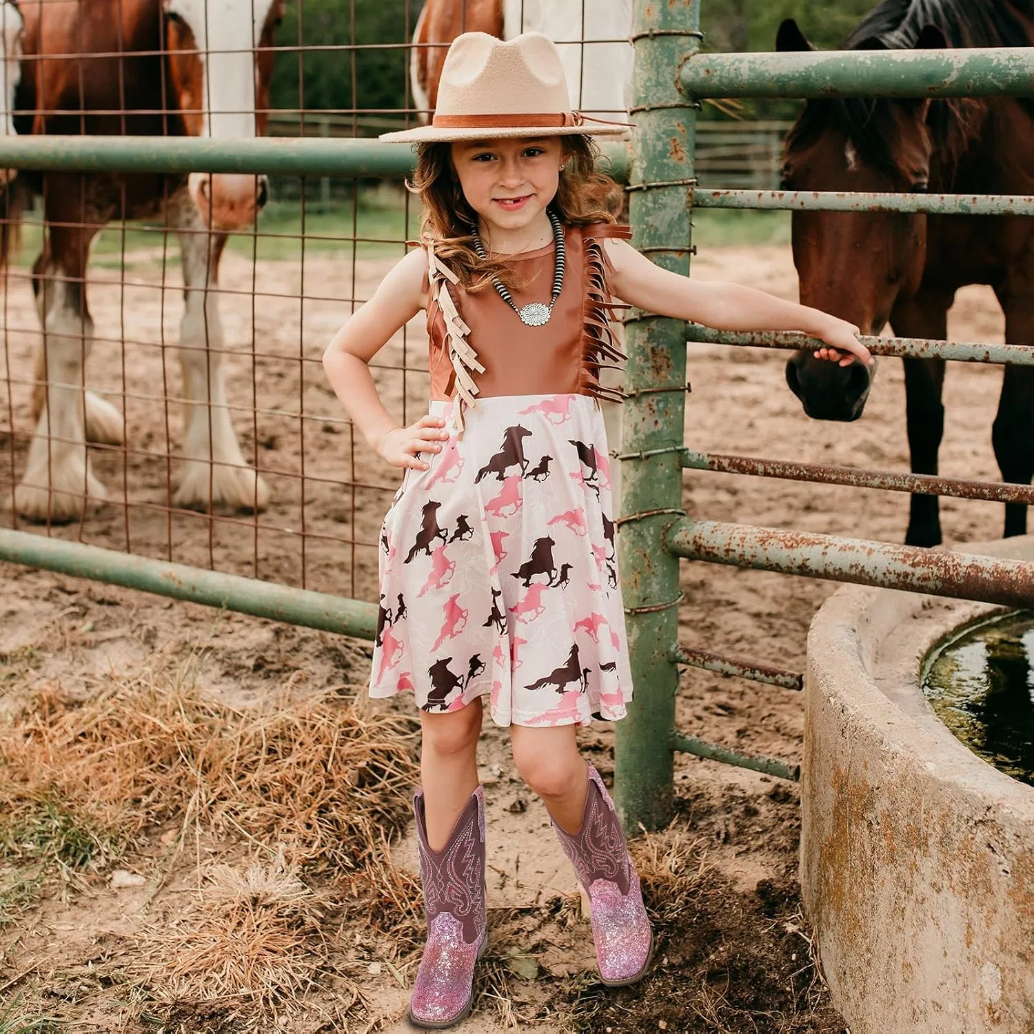 Детские сапоги для девочек с вышивкой Cowboy Boots Atsroel, Pink — фото 3
