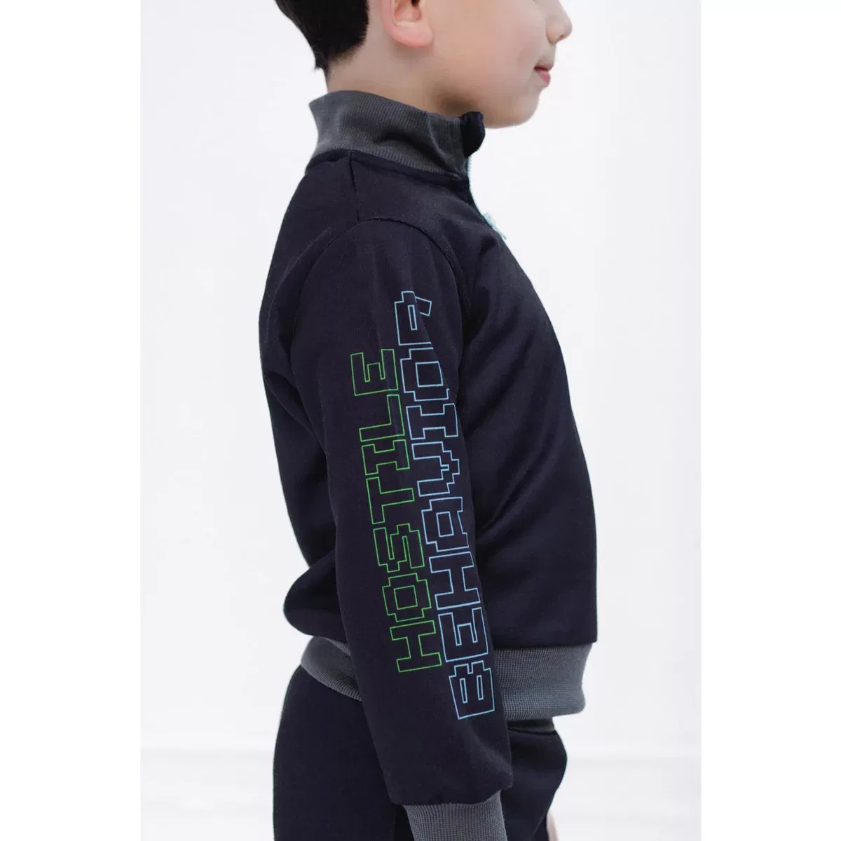 Детский комплект из свитшота и брюк на флисе с принтом Minecraft Fleece Half Zip Sweatshirt Pants Outfit Set, Black — фото 4