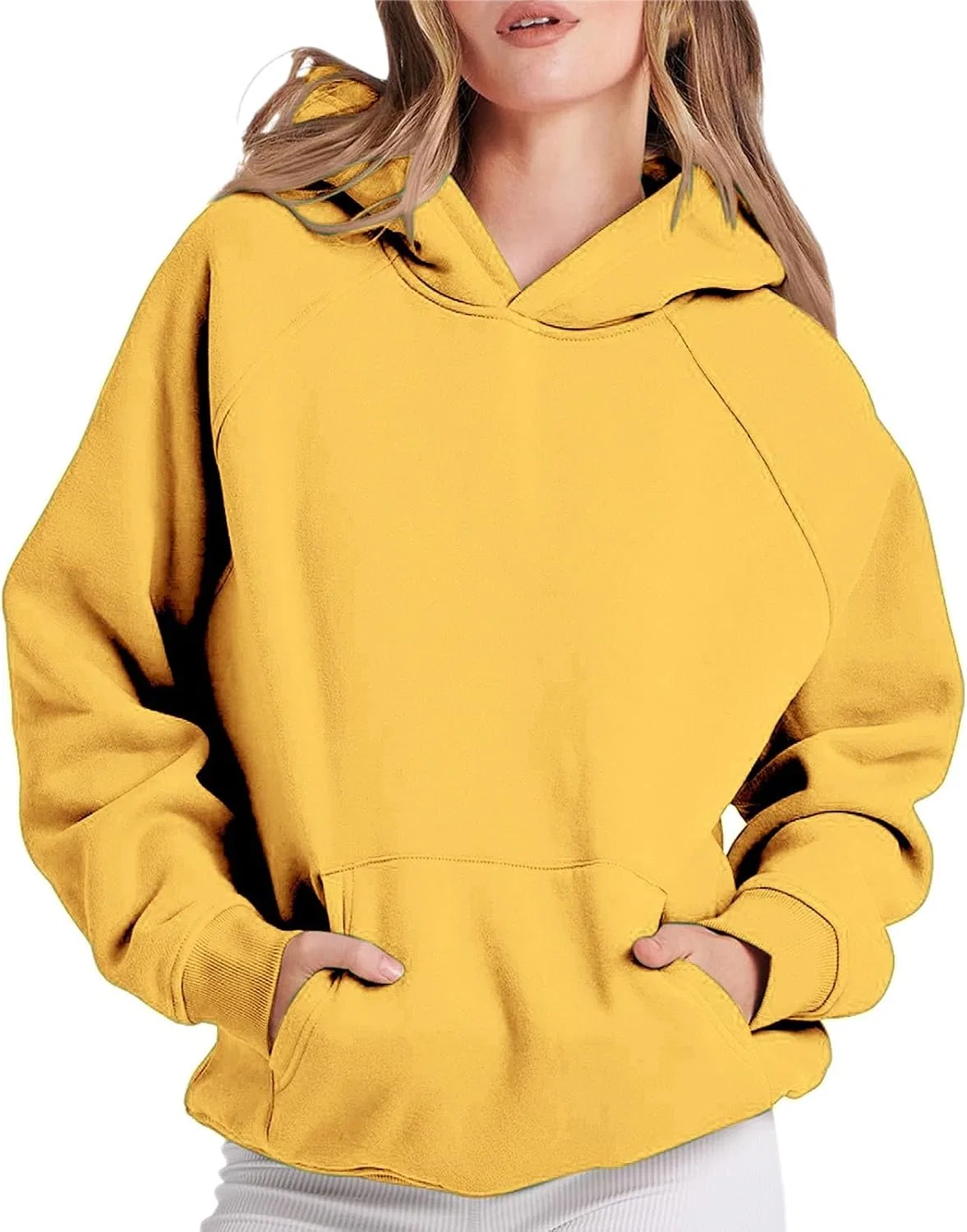 Женское худи оверсайз из флиса с карманом, 1b-Yellow