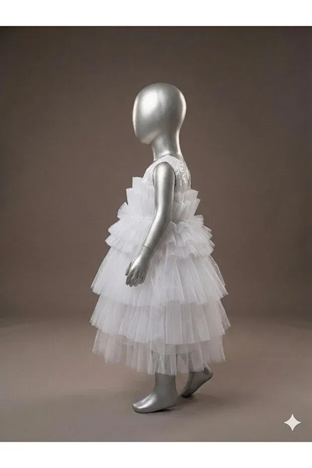 Детское платье для девочек с многослойным тюлем Princess Model Jannock, White — фото 3