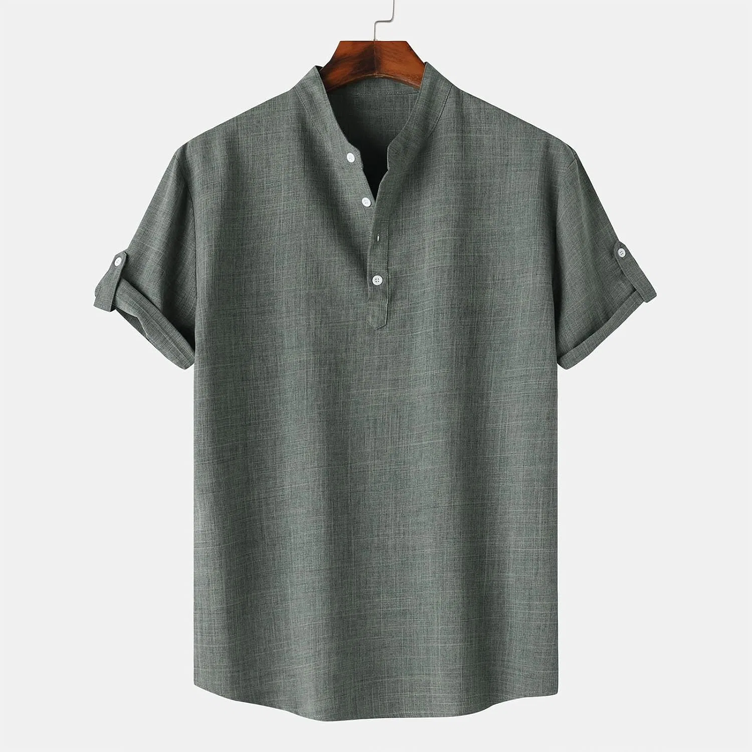 Мужская футболка свободного кроя из льна, Army Green — фото 3