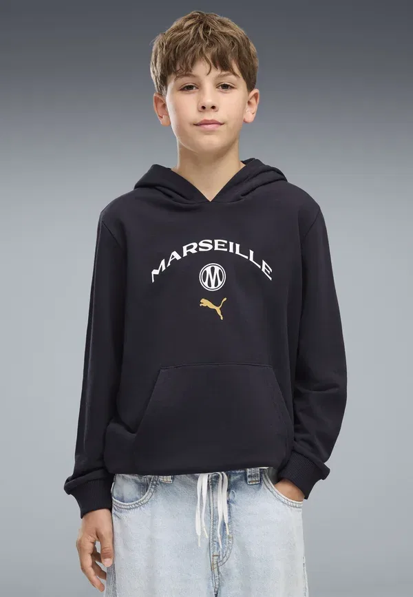 Худи из футера с принтом Olympique de Marseille FTBLCulture Hoodie Puma, New Navy-white, белый/темно-синий — фото 2