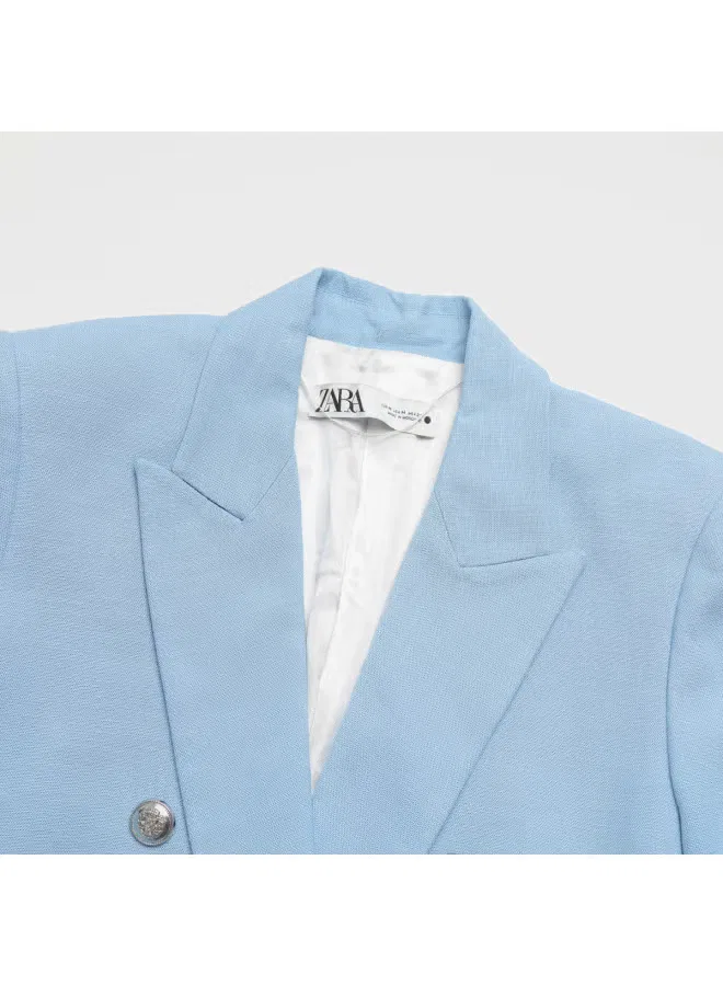 Жакет деловой с разрезом и пуговицами Zara, голубой — фото 4