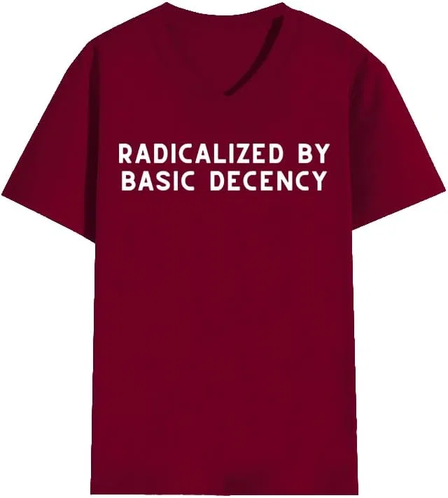Женская футболка с V-вырезом Radicalized by Basic Decency, Claret-1