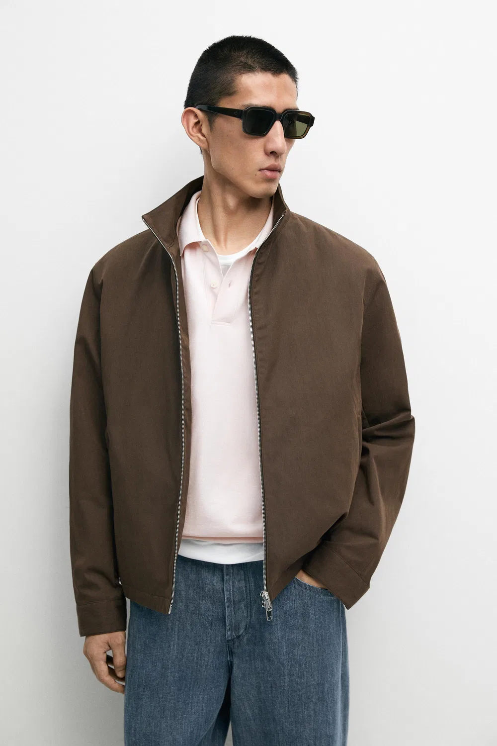 Куртка Massimo Dutti, с высоким воротником из смесовой хлопковой ткани, шоколадного цвета — фото 2