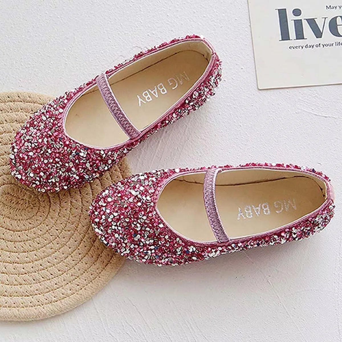 Детские балетки для девочек с блестками Mary Jane IvoireCh, Pink — фото 4