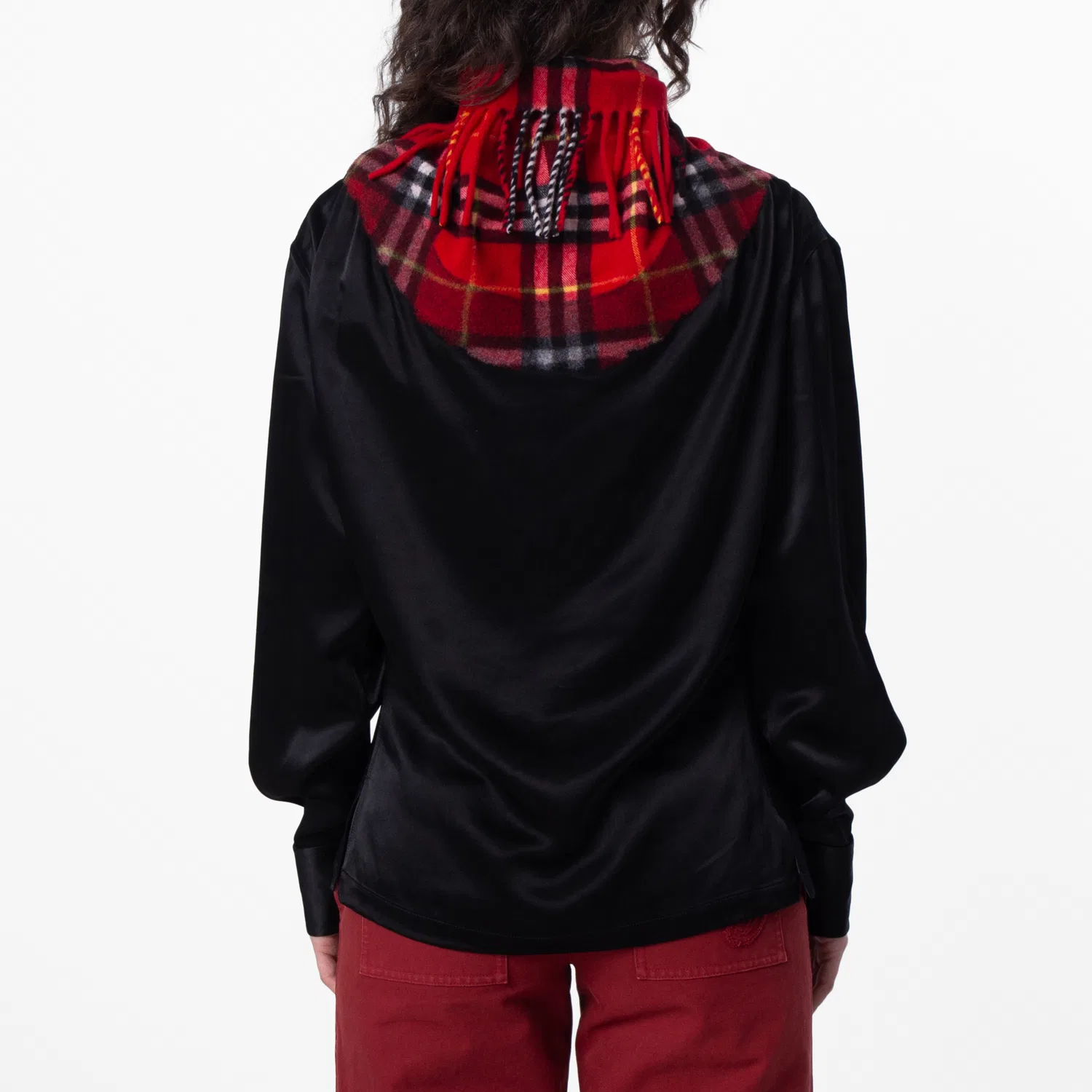 Блузка с длинным рукавом Long-Sleeved Check Scarf Top Burberry, Black — фото 3