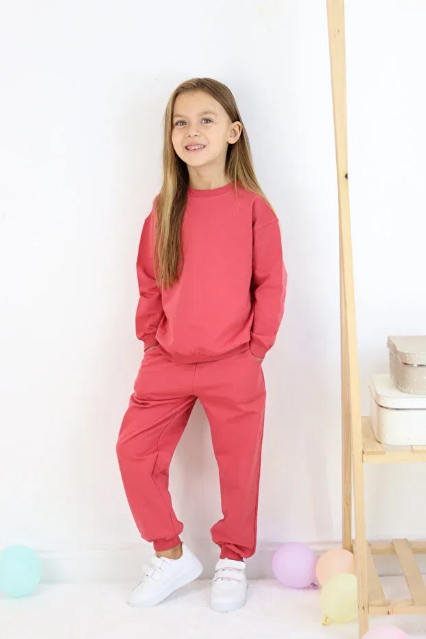 Детский комплект спортивного костюма для девочек хлопковый Harika Kids, Red — фото 4