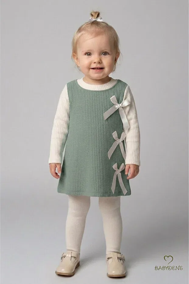 Детское платье для девочек хлопковое Ribbed Dress Babyden'S, Khaki — фото 4