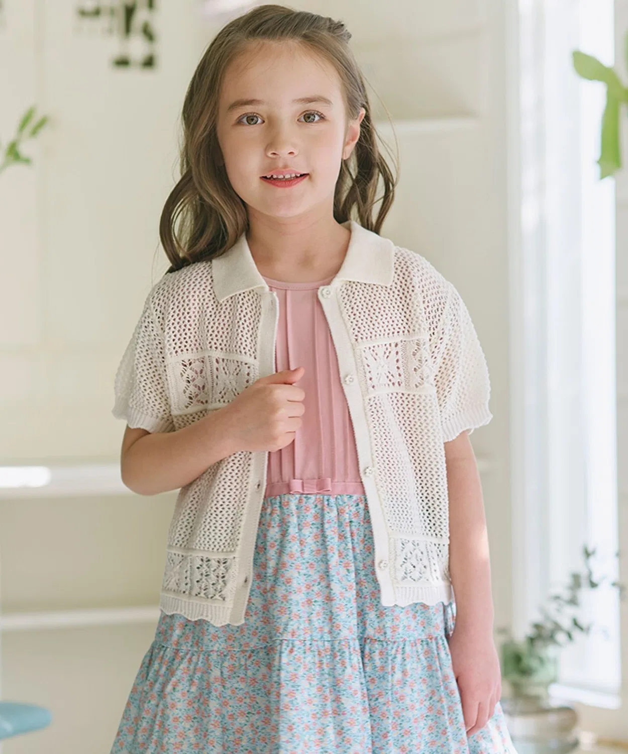 Детский кардиган с воротником, модель Crochet Like Kumikyoku KIDS, Ivory