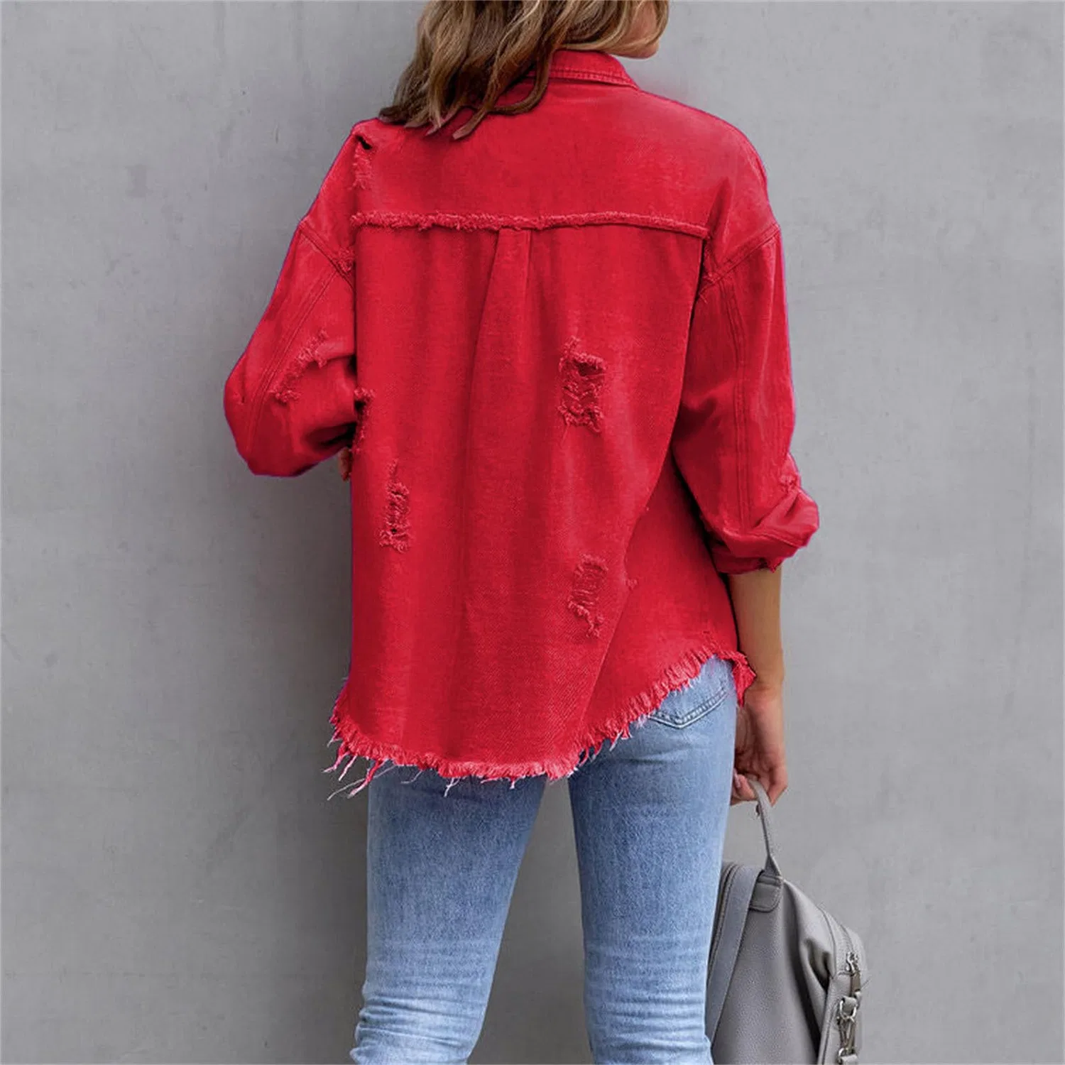 Женская джинсовая куртка oversize с длинным рукавом, Rosso — фото 3