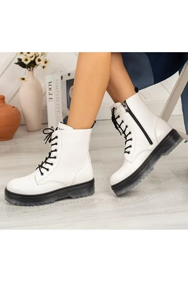 Детские ботинки для девочек с принтом Patent Leather Zippered Girl's Boots Ramer, White