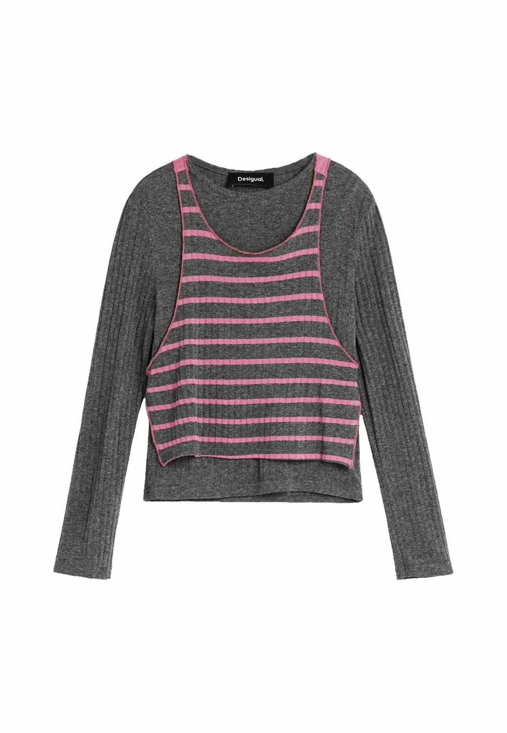 Комбинированная полосатая футболка - джемпер Desigual, Gray — фото 3