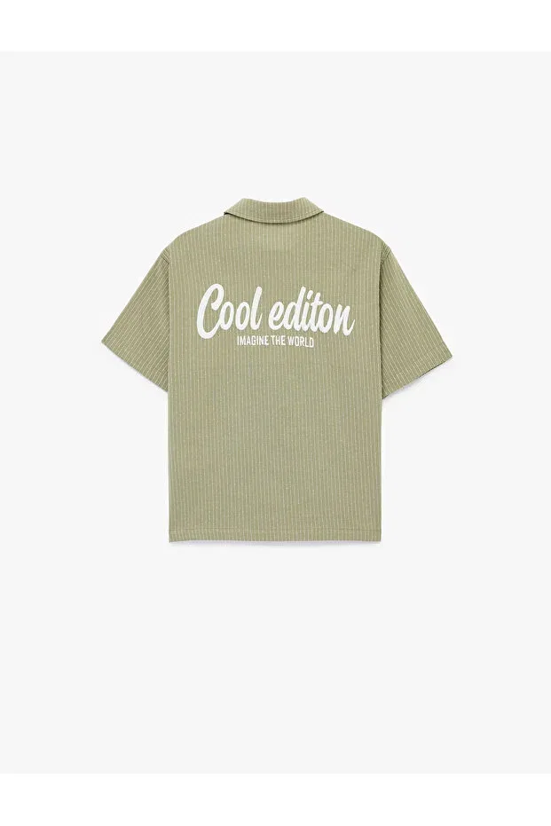 Детская хлопковая рубашка с принтом для мальчиков Koton, Khaki Striped — фото 3