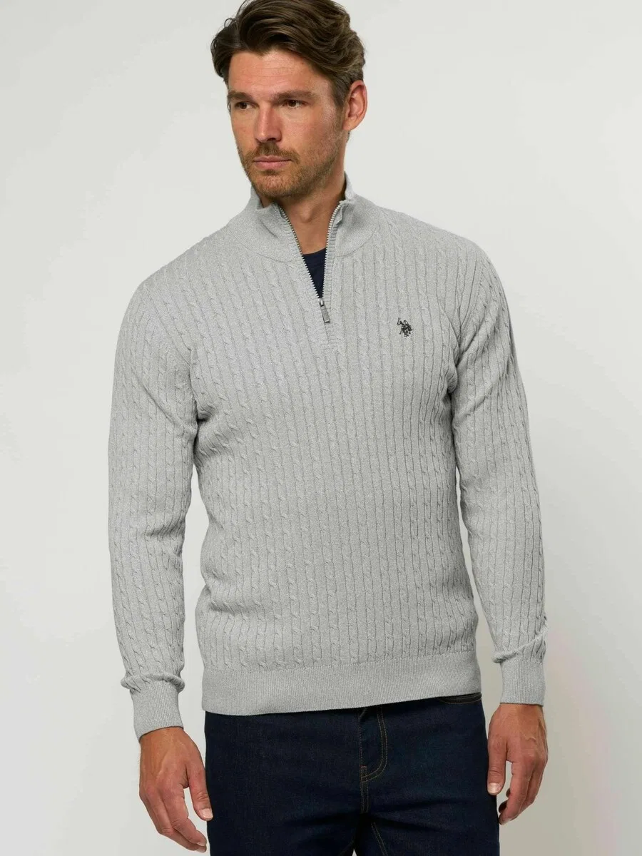 Свитер U.S. Polo Assn. 'UMAmir' серого цвета с пятнистым рисунком — фото 2