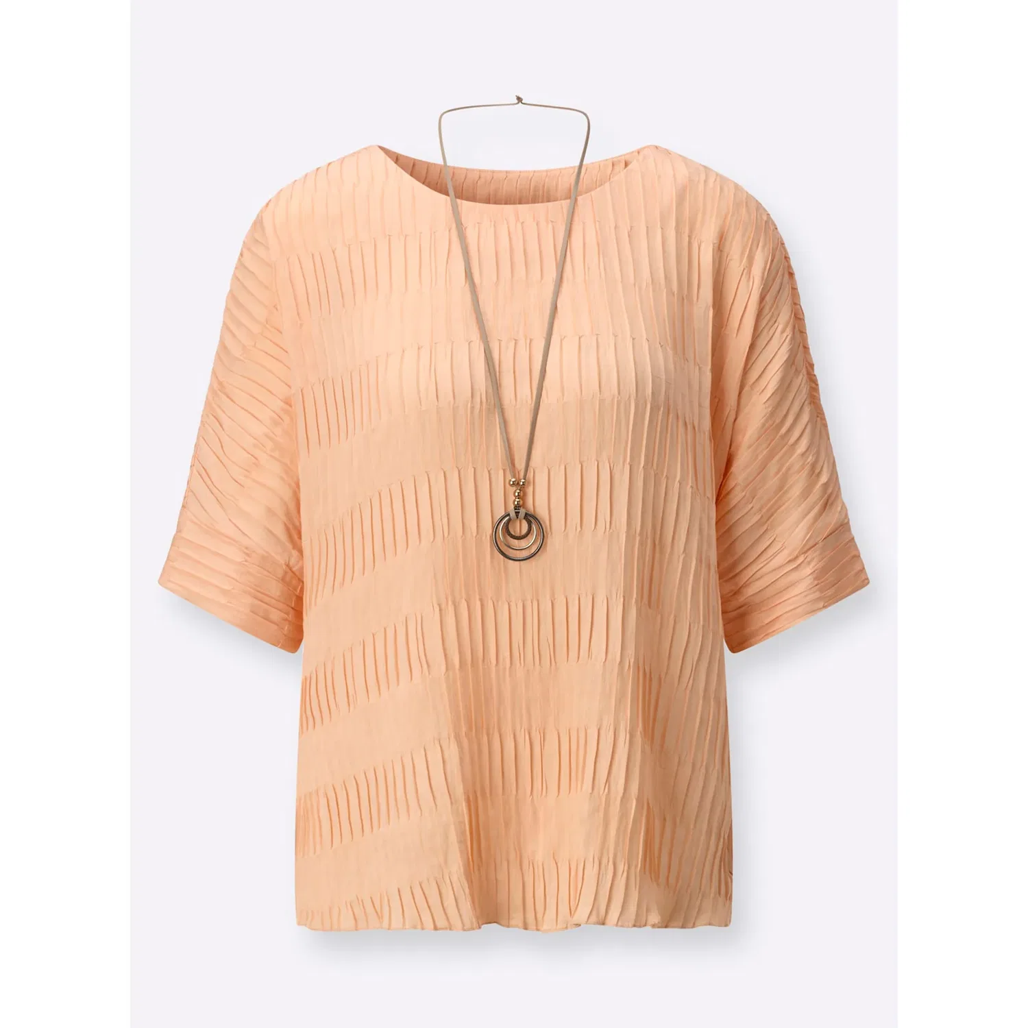 Женская блуза с эффектом краш с 3/4 рукавом летучая мышь creation L, Apricot — фото 4