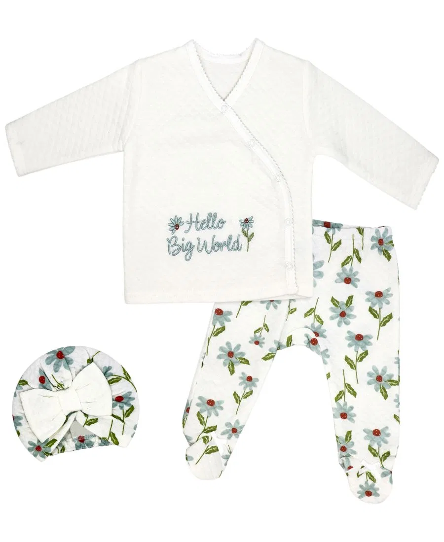 Детский комплект для девочек с длинным рукавом Baby Mode, White/Blue