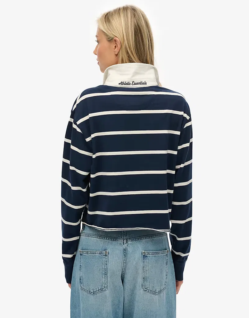 Укороченная полосатая футболка для регби Superdry Athletic essentials в насыщенном темно-синем/бежевом цвете — фото 2