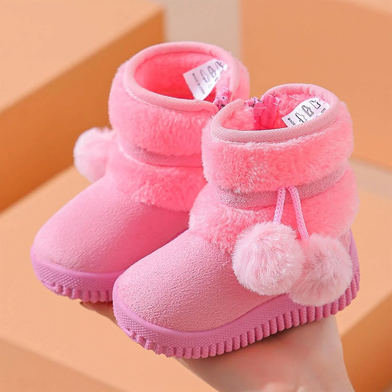 Детские зимние сапоги для девочек и мальчиков с мехом, Pink — фото 3
