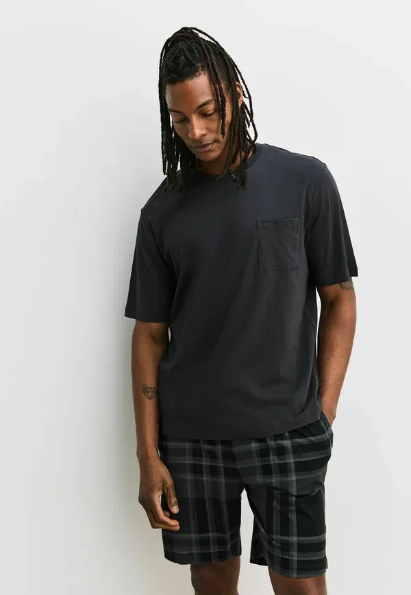 Комплект пижамы с коротким рукавом, хлопок, Regular fit - check sleeve 3 pack, Next, Navy Blue, черный/темно-синий — фото 4