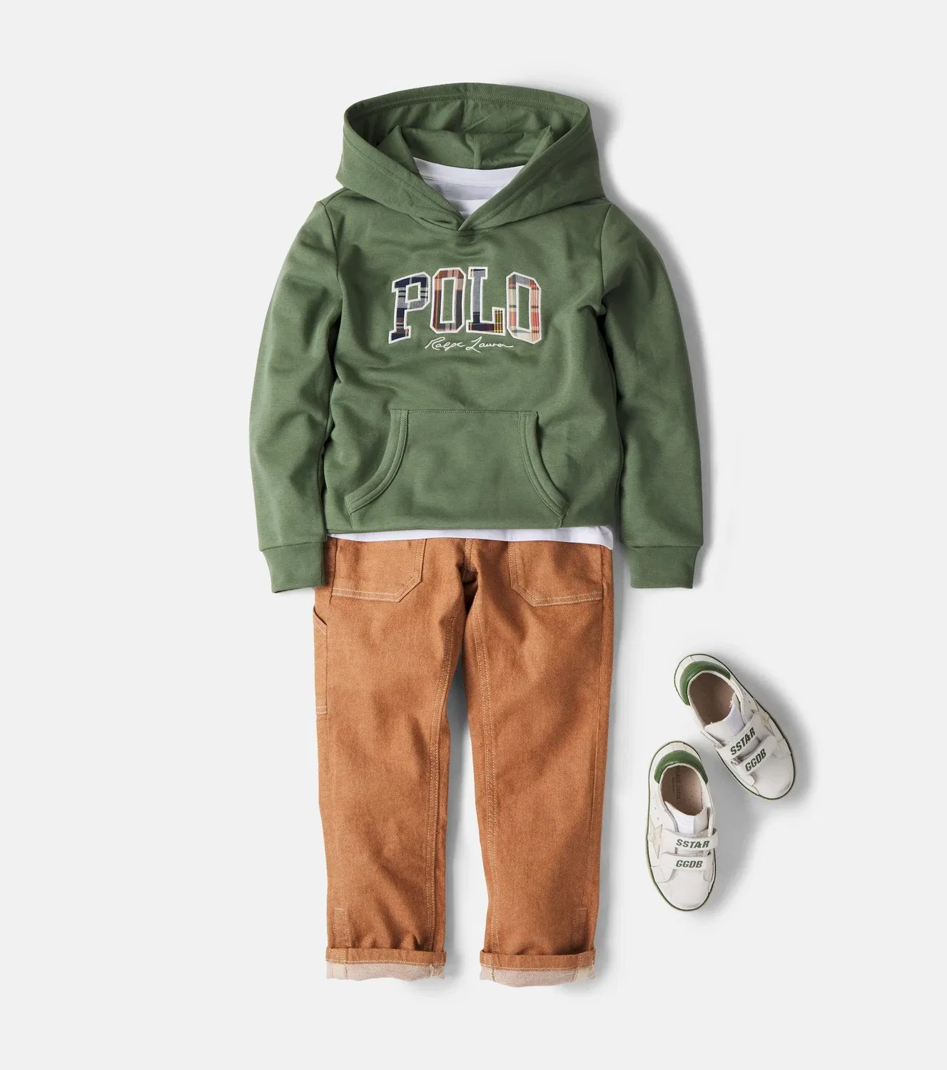 Худи с капюшоном и карманом кенгуру Polo Ralph Lauren Kids, зеленый — фото 2