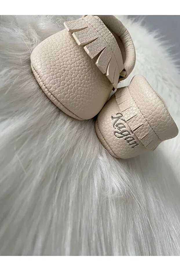 Детские мокасины для новорожденных без каблука Betülün Diktikleri, Beige — фото 3
