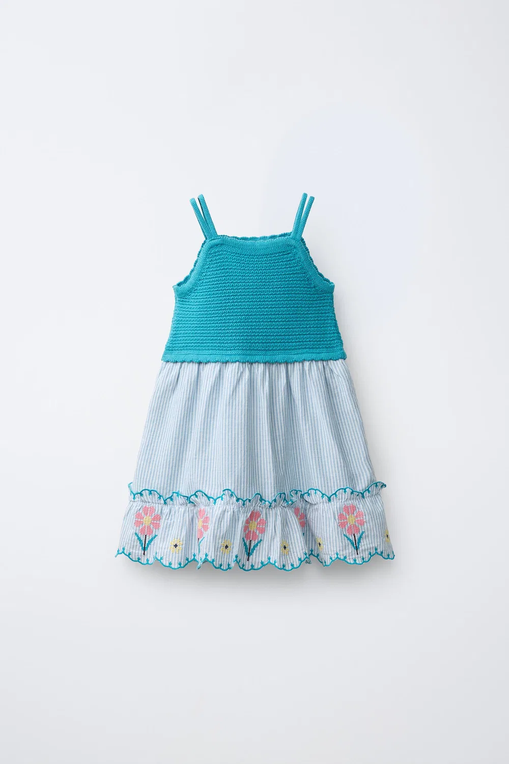 Вязаное платье в полоску с вышивкой ZARA, Blue/Green