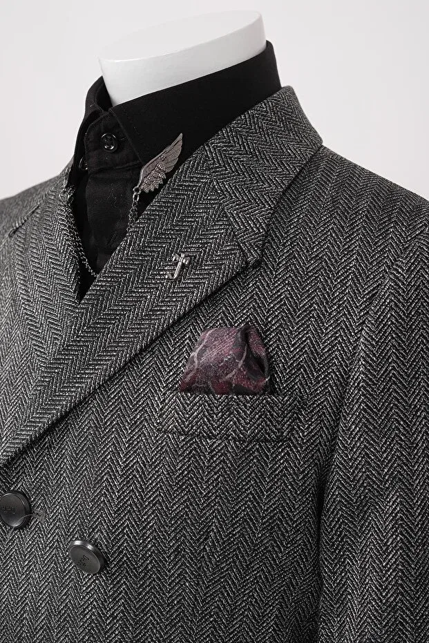 Детский пиджак для мальчиков slim fit Herringbone double breasted slim fit boys' jacket/without shirt Doctor Junior, Черный — фото 4