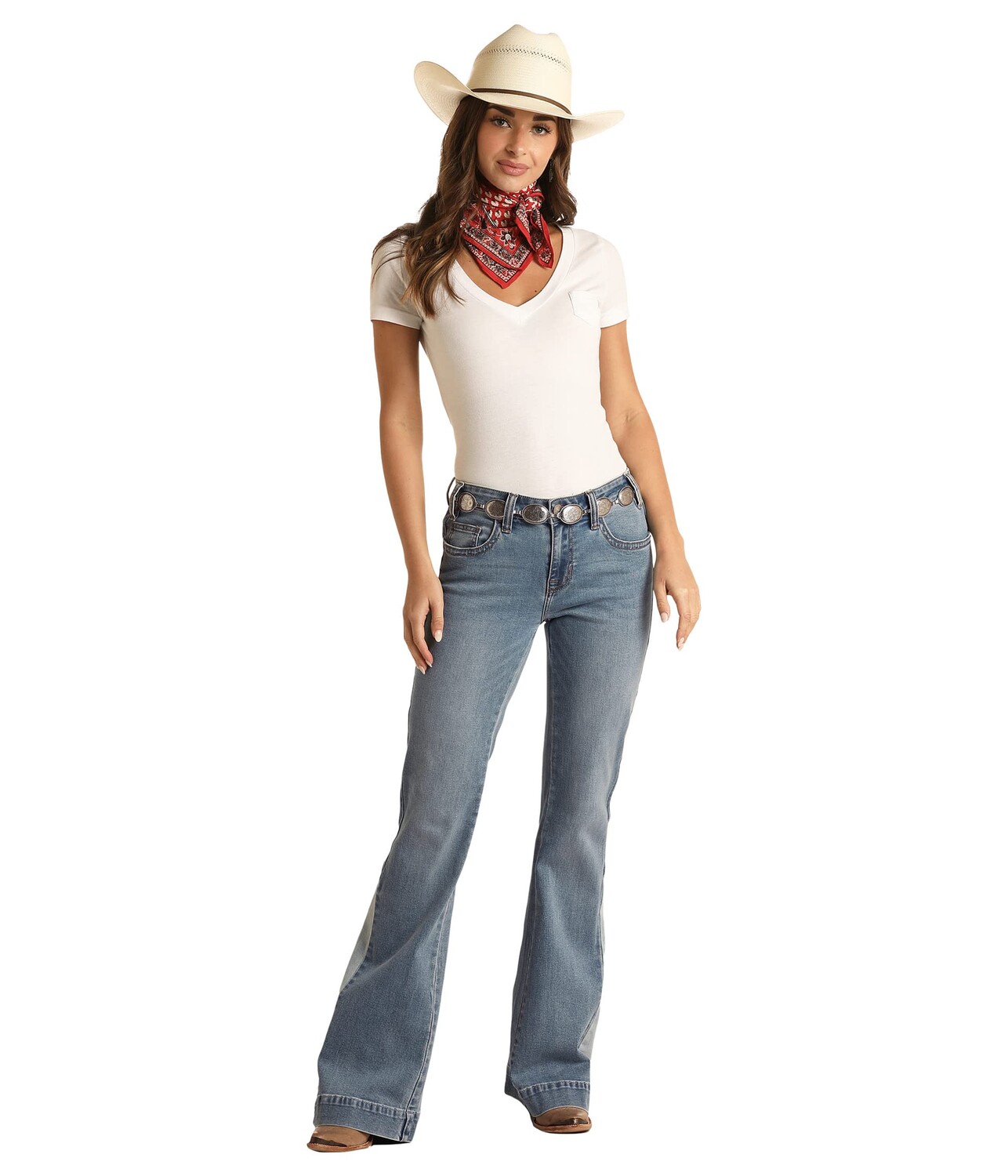 

Джинсы Rock and Roll Cowgirl, Mid-Rise Trousers with Patch Dye Jeans in Medium Vintage RRWD5MRZU2