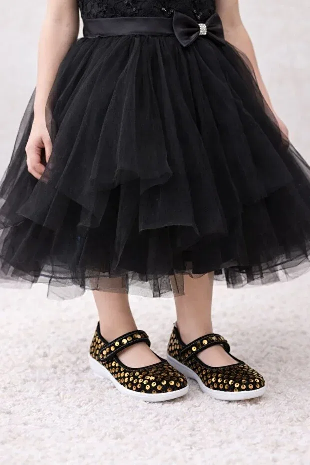 Детские балетки для девочек с коротким каблуком Shining heelled girls' ballet flats Papucumun Dünyasi, Black — фото 4