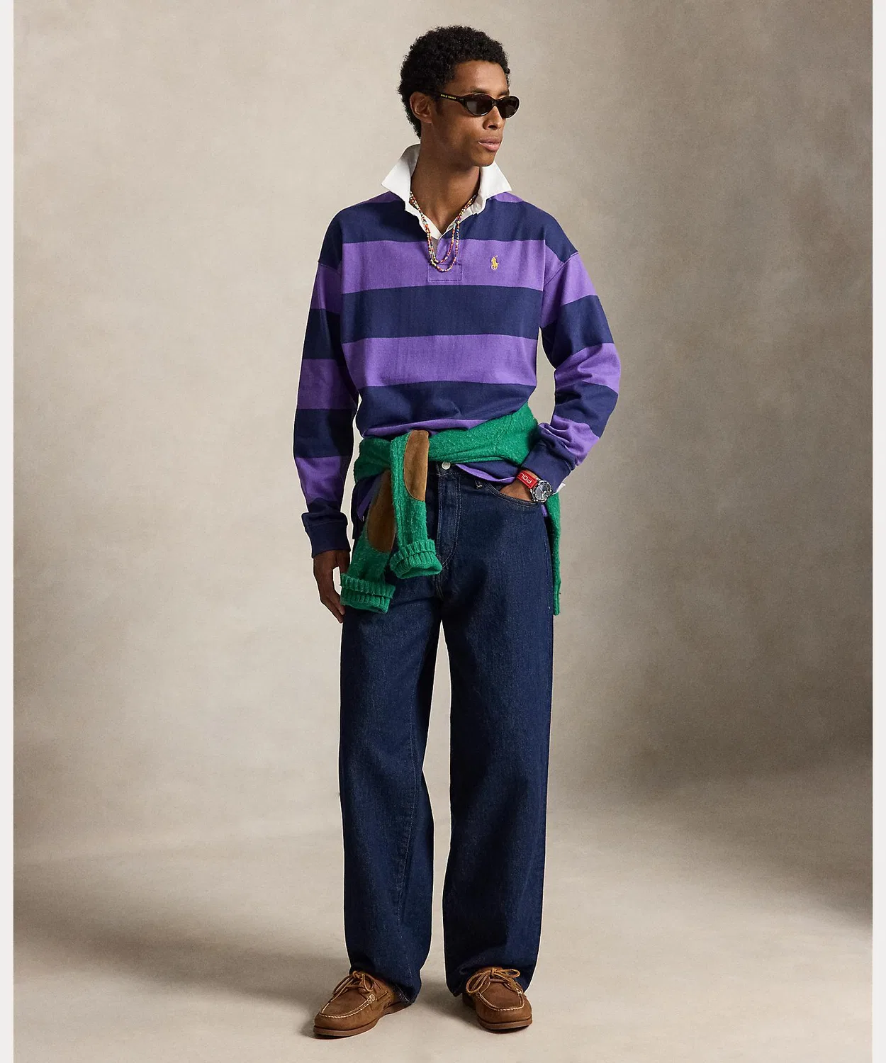 Мужская футболка-регби с полосатым принтом, модель Big Fit Striped Jersey Rugby Shirt POLO RALPH LAUREN, Purple — фото 3