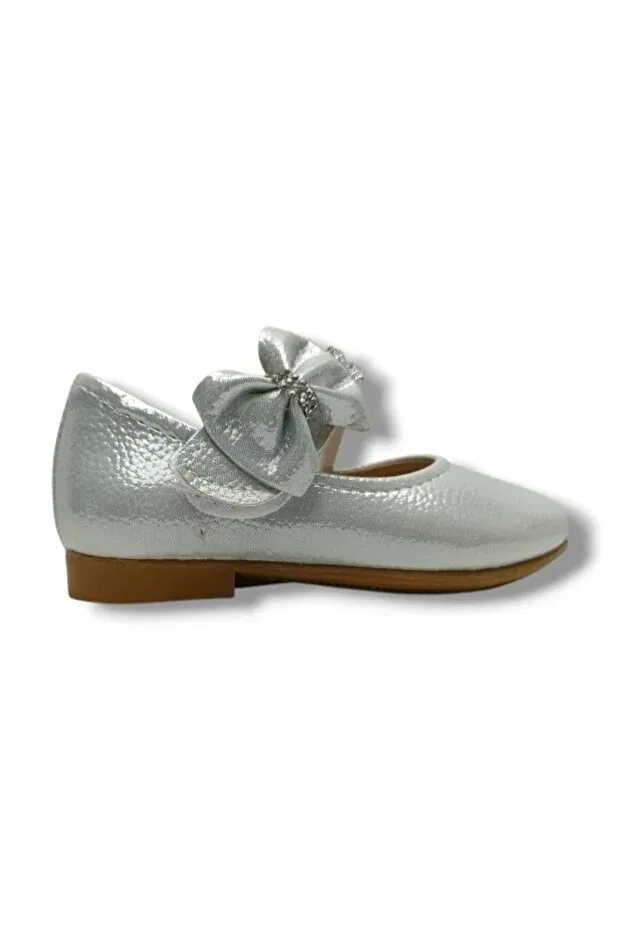 Детские балетки для девочек кожаные 7050-26 printed leather stoned double-strapped girls' ballerinas 21-25 Iremsu, Silver — фото 2