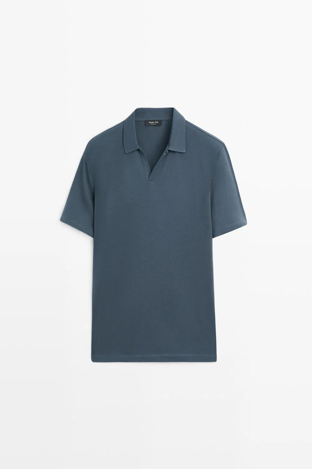 Поло Massimo Dutti Micro-textured V-neck Piqué Shirt, темно-синий — фото 2