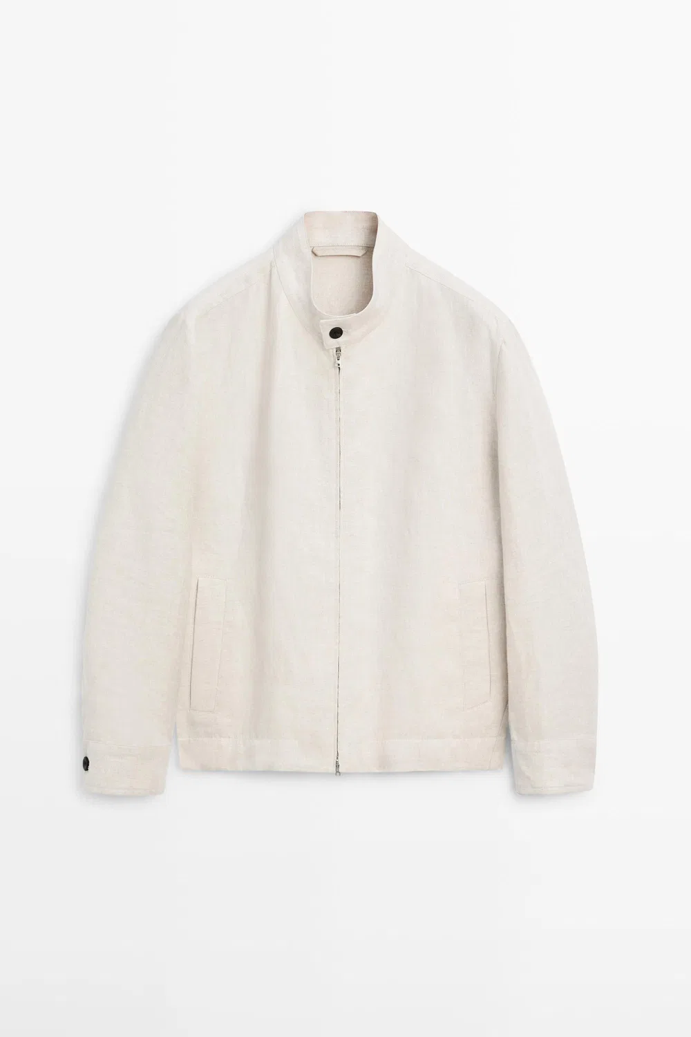Короткий льняной жакет с узором «елочка» Massimo Dutti, бежевый — фото 2