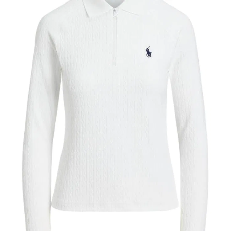 Женский трикотажный пуловер с поло-воротником White Polo Ralph Lauren, White — фото 3
