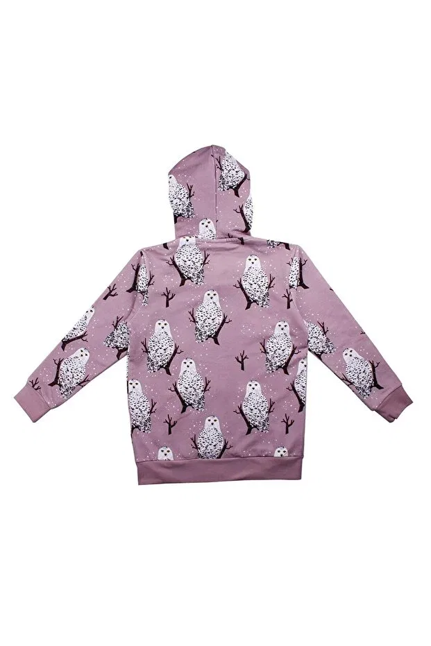 Детское худи для девочек органическое с принтом Owl patterned digital printed organic baby sweat jacket Walkiddy, Pink — фото 2