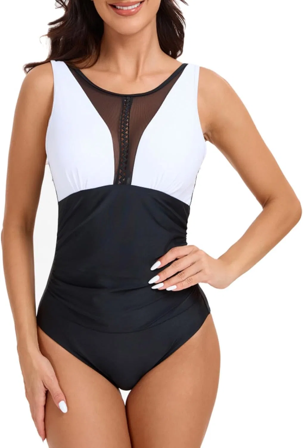 Женский цельный купальник с эффектом утяжки Mesh, White — фото 2