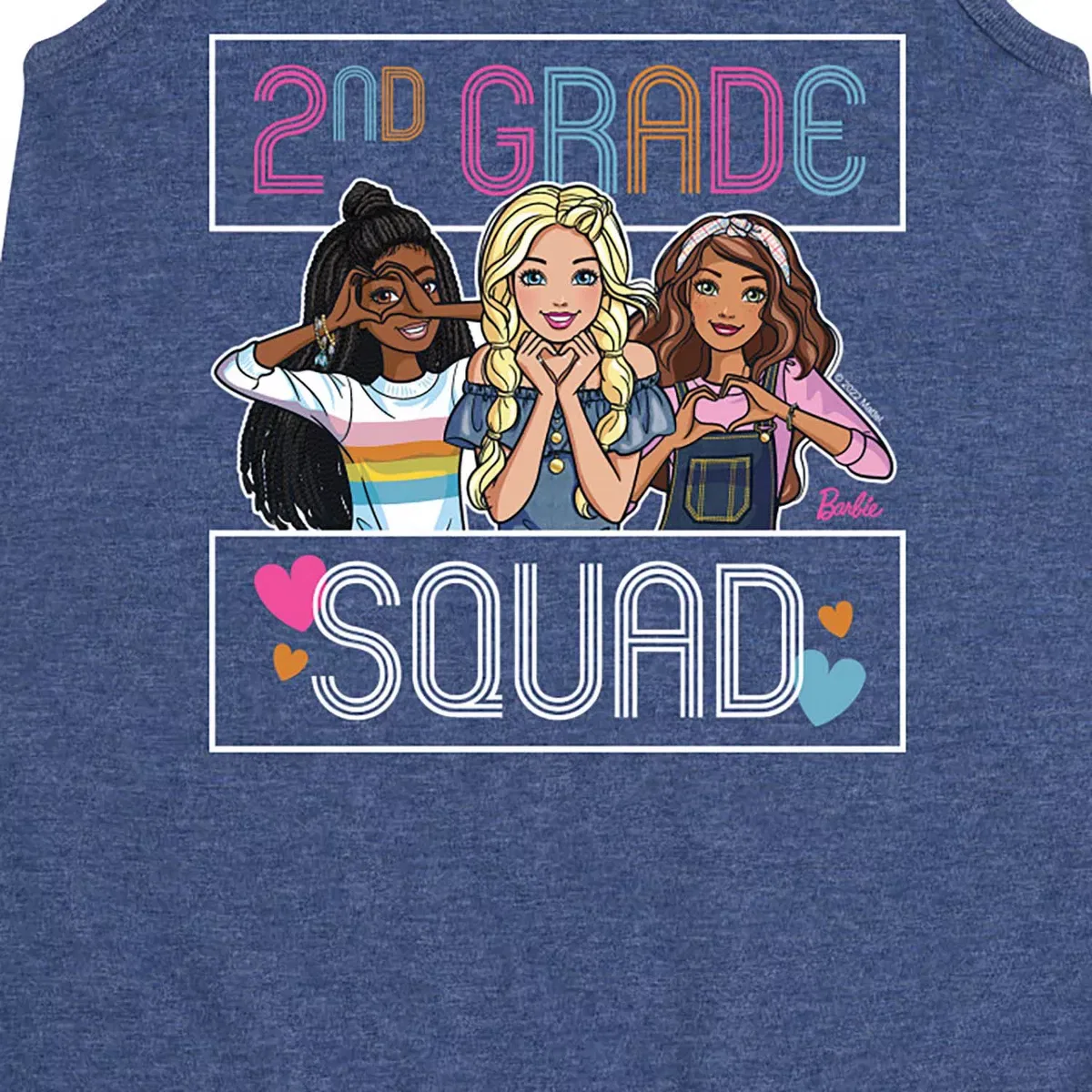 Детское платье-трапеция без рукавов с принтом Barbie Back To School, Barbie, Heather Navy — фото 2