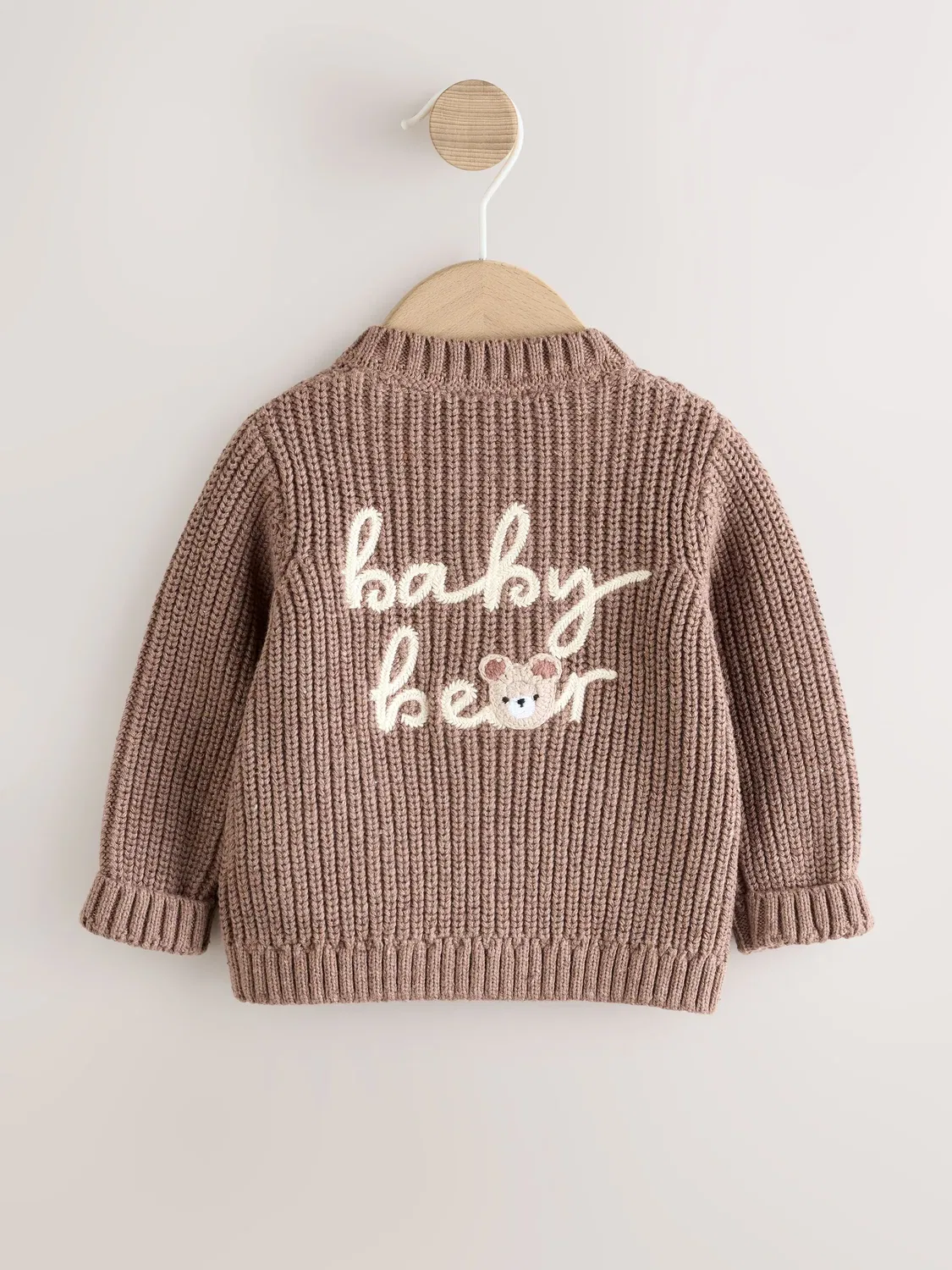 Кардиган детский вязаный с вышивкой, модель Brown Baby Bear Next, коричневый