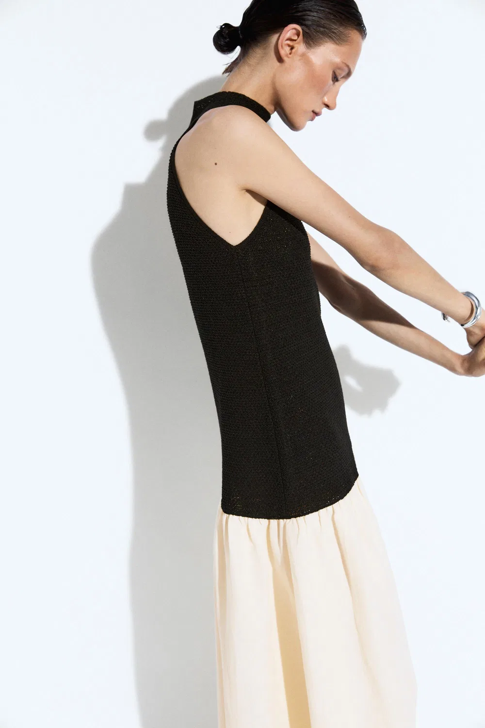 Платье миди комбинированное Massimo Dutti, черное — фото 3