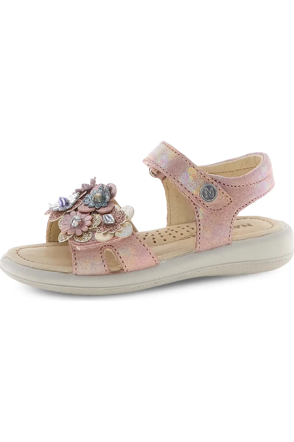 Сандалии детские с цветочными аппликациями Brahma Naturino, розовый