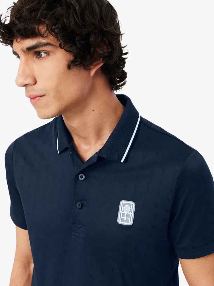 Футболка поло Lacoste V-образный вырез, темно-синий — фото 2